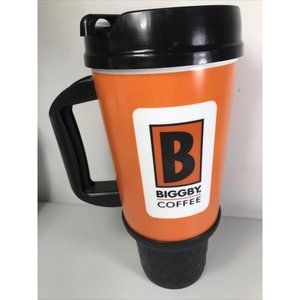 Large Biggby Good Vibes Orange Coffee Plastic Travel Mug Cup & Lid With Tag